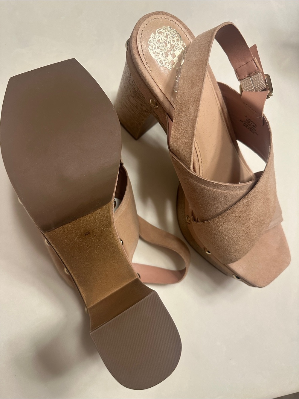 Vince Camuto Taupe Suede Crisscross Platform Sandals - Picture 5 of 9